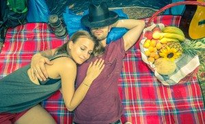 Couple relaxing on camping