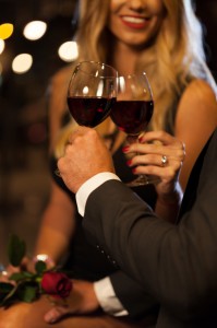 Couple drinking wine after proposal