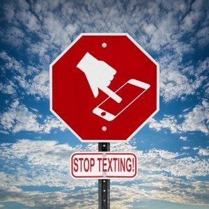 Stop Texting Icon Sign - Blue Sky with Clouds Square