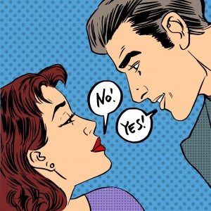 dispute men and women no Yes pop art comics retro style Halftone