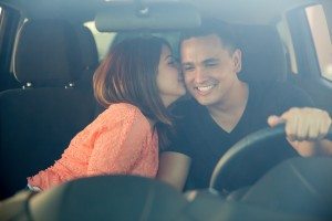 Cute girl kissing the driver
