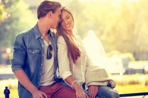 Smiling couple in love outdoor